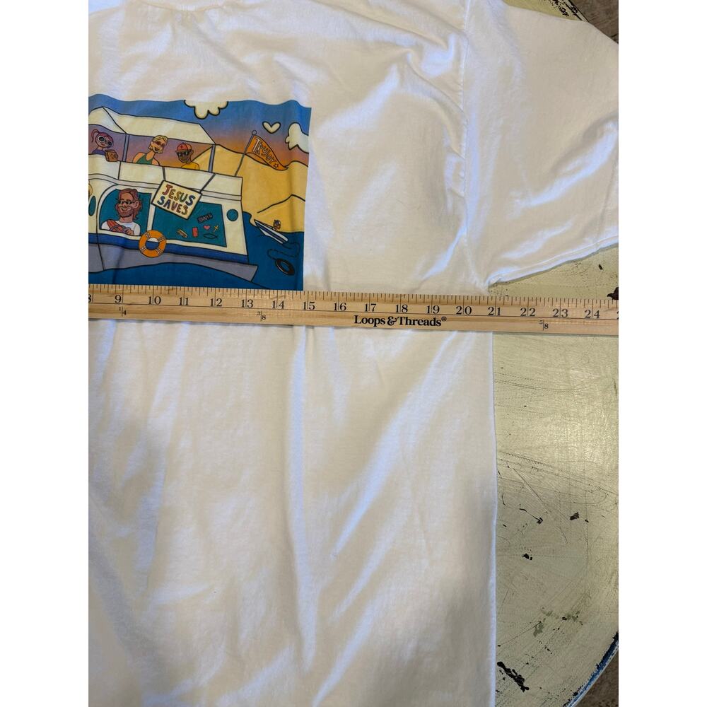 Hanes Jesus Saves Try Joy Graphic T-Shirt Mens XL White‎ Boat Print Tee - Picture 4 of 7